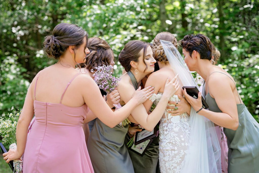 Pink and green bridesmaids